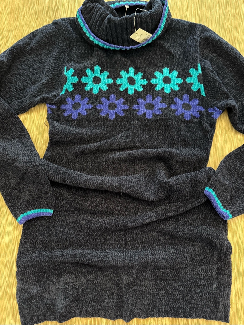 579 y2k vintage sweater Dress with Teal & Purple Floral Bands